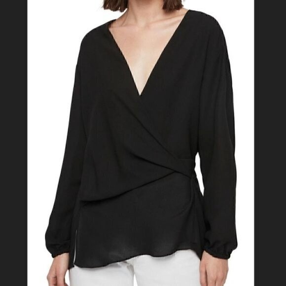 Allsaints Black Wrap Mia Sleeve Top Blouse XS Polyester - Picture 4 of 13